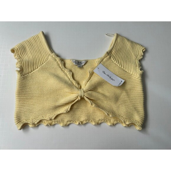 ASOS Miss Selfridge Crochet Knit Scallop Neck Ruched front cropped Yellow Top - Picture 1 of 7